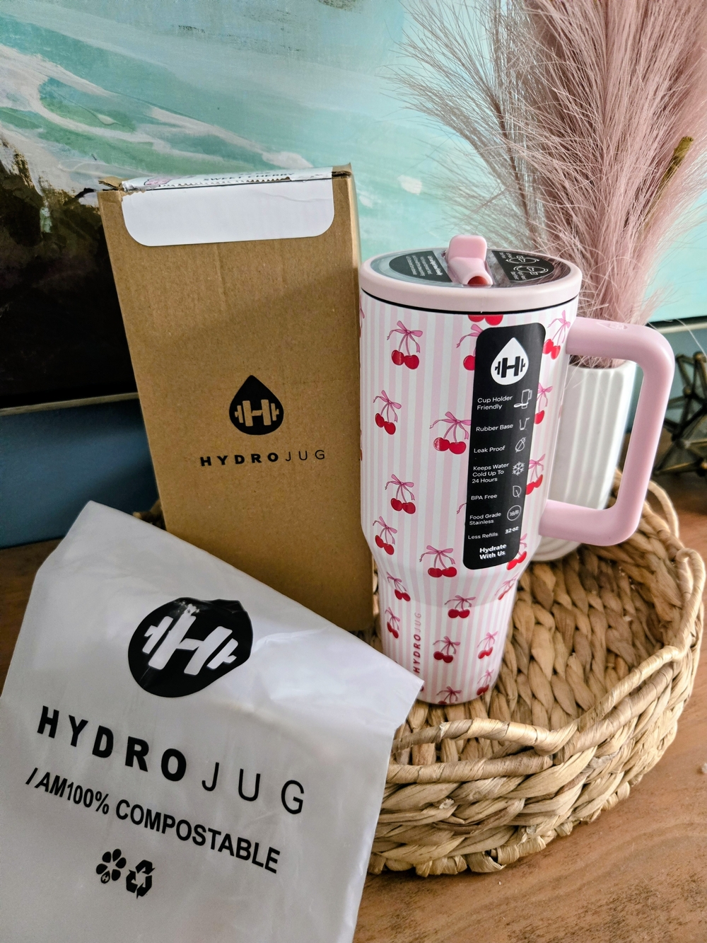 HydroJug Cherry Print Tumbler in Pink